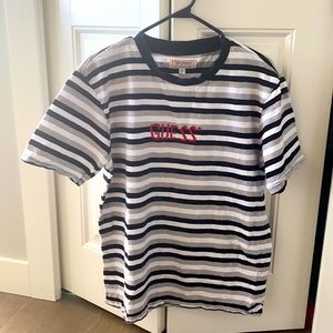 Black, grey and white striped T-shirt